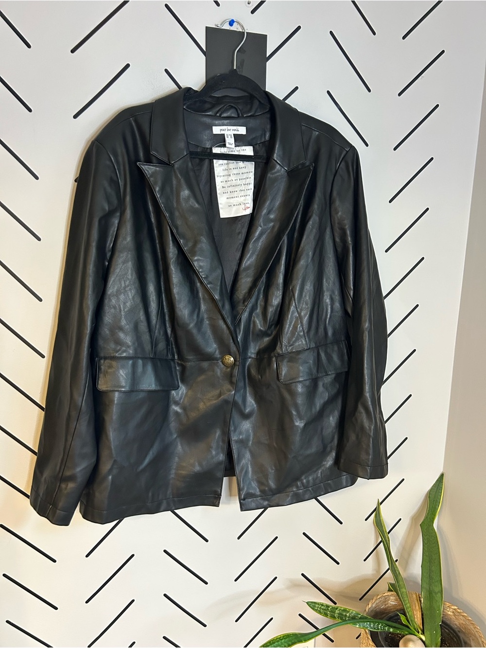 Peace love world faux leather jacket blazer vegan